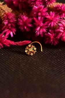 Designer Golden Meenakari Diamond Floral nose ring or Nose Pin