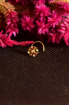 Designer Golden Meenakari Diamond Floral nose ring or Nose Pin