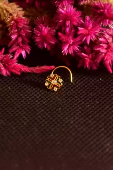 Designer Golden Meenakari Diamond Floral nose ring or Nose Pin