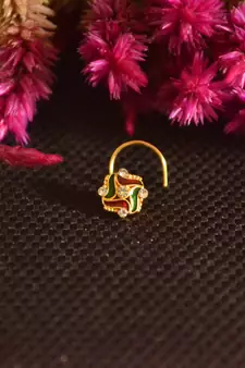 Designer Golden Meenakari Diamond Floral nose ring or Nose Pin