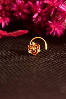 Designer Golden Meenakari Diamond Floral nose ring or Nose Pin