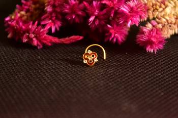 Designer Golden Meenakari Diamond Floral nose ring or Nose Pin 4