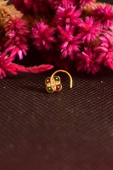 Designer Golden Meenakari Diamond Floral nose ring or Nose Pin