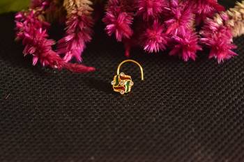 Designer Golden Meenakari Diamond Floral nose ring or Nose Pin 1