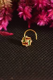 Designer Golden Meenakari Diamond Floral nose ring or Nose Pin