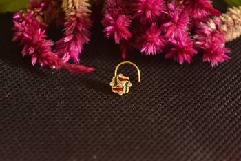 Designer Golden Meenakari Diamond Floral nose ring or Nose Pin 2