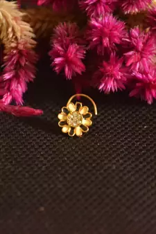 Designer Golden Meenakari Diamond Floral nose ring or Nose Pin