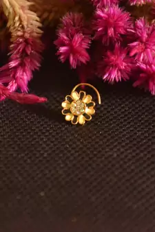 Designer Golden Meenakari Diamond Floral nose ring or Nose Pin