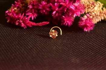 Designer Golden Meenakari Diamond Floral nose ring or Nose Pin 2