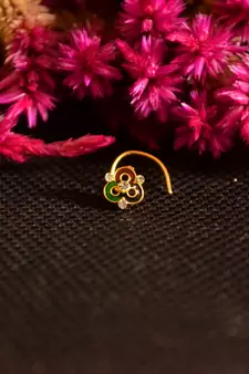 Designer Golden Meenakari Diamond Floral nose ring or Nose Pin