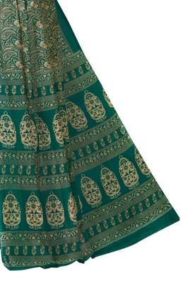 Green printed cotton saree with blouse 3