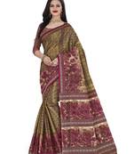 Olive printed cotton saree with blouse