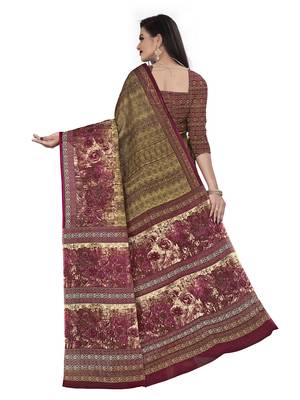 Olive printed cotton saree with blouse 2