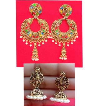 2 pair of Oxidized Gold plated Alloy metal chandbali  Earrings for women & Girls 2