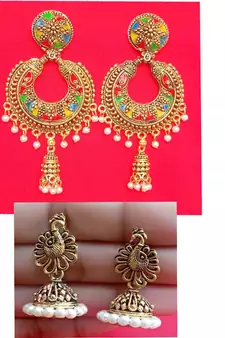 2 pair of Oxidized Gold plated Alloy metal chandbali  Earrings for women & Girls