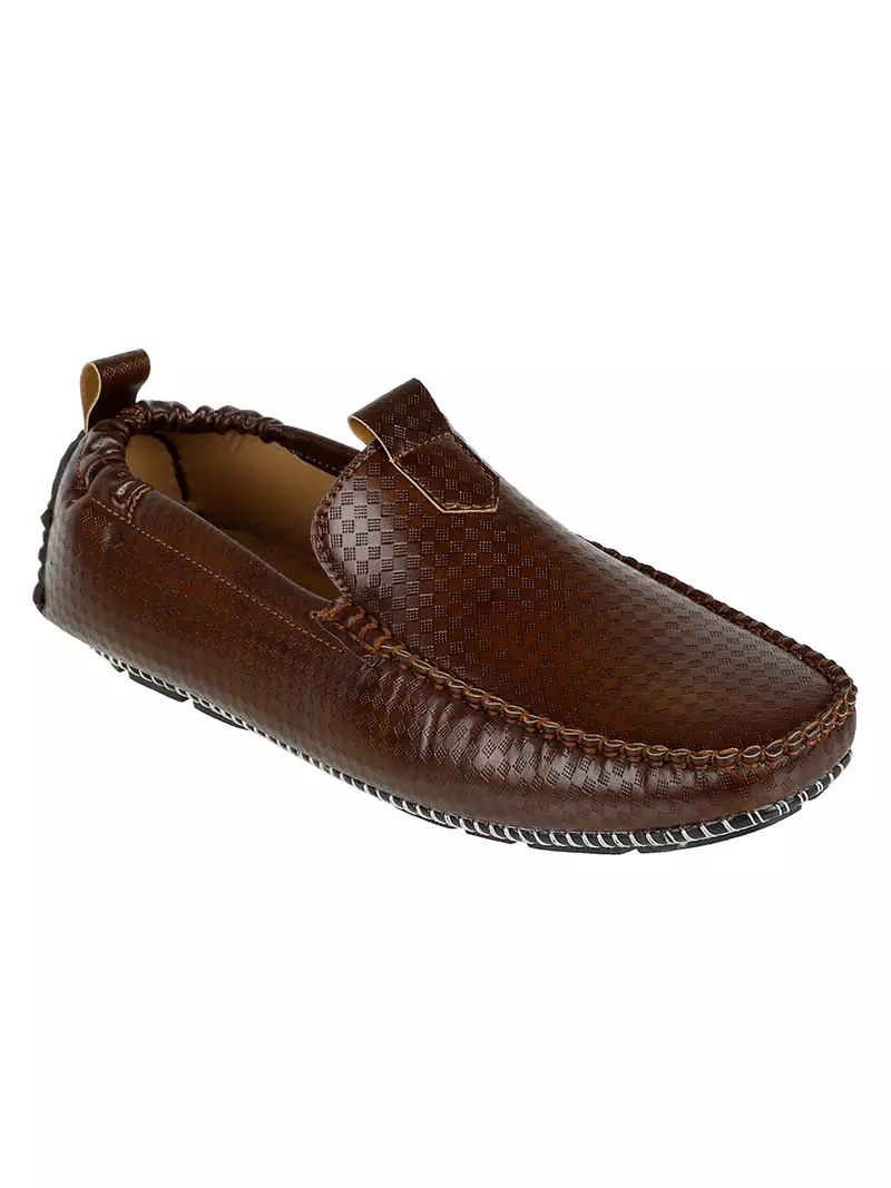 Vardhra Men's Tan Synthetic Leather Laser Patter Outdoor Casual Loafer
