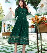 Green printed rayon long-kurtis