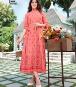 Peach printed rayon long-kurtis