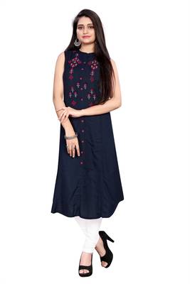 Rayon Blue ethnic kurtis 1