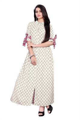Cotton White ethnic kurtis 1