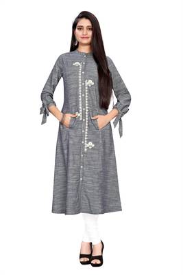 Cotton Grey ethnic kurtis 1