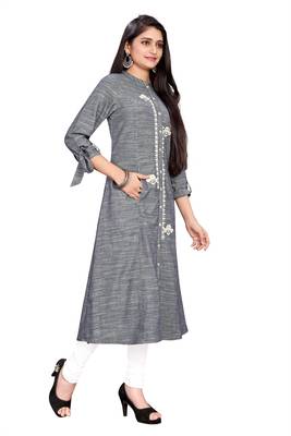Cotton Grey ethnic kurtis 3