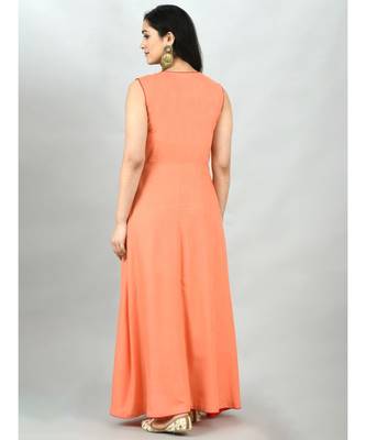 Peach Cotton Solid Sleeveless Round Neck Casual Kurta Dupatta Set 2