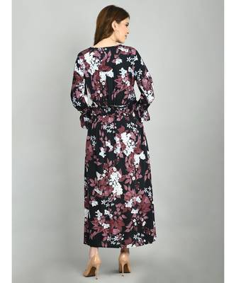 Multi Rayon Printed Full Sleeve V Neck Casual Dress 2