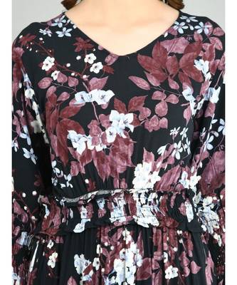 Multi Rayon Printed Full Sleeve V Neck Casual Dress 4