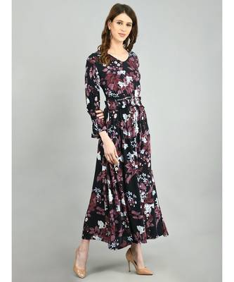 Multi Rayon Printed Full Sleeve V Neck Casual Dress 6