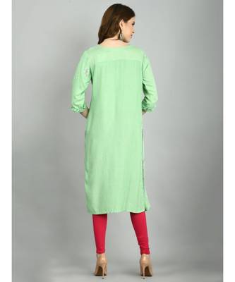 Green Cotton Printed 3/4 Sleeve Mandarin Neck Casual Kurta Dupatta  Set 2