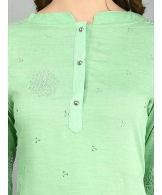 Green Cotton Printed 3/4 Sleeve Mandarin Neck Casual Kurta Dupatta  Set 4