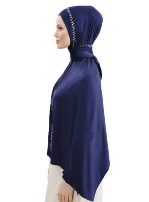 JSDC Navy Blue Color Women Hosiery Diamond Stone Work Scarf Hijab 3