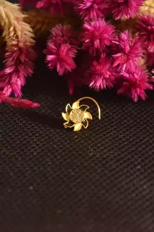 Designer Golden Meenakari Diamond Floral nose ring or Nose Pin