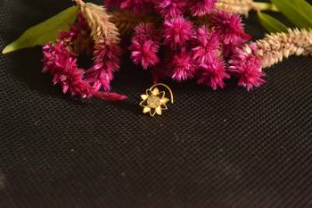 Designer Golden Meenakari Diamond Floral nose ring or Nose Pin 1