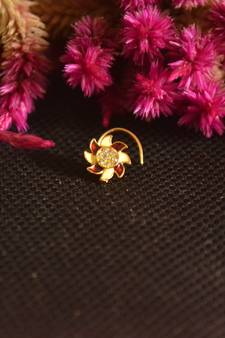 Designer Golden Meenakari Diamond Floral nose ring or Nose Pin
