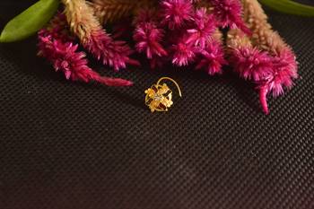Designer Golden Meenakari Diamond Floral nose ring or Nose Pin 2