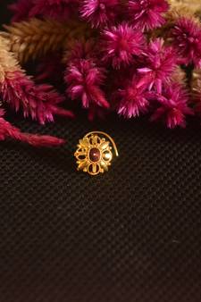 Designer Golden Meenakari Diamond Floral nose ring or Nose Pin