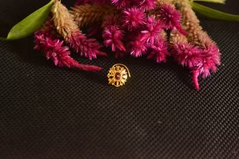 Designer Golden Meenakari Diamond Floral nose ring or Nose Pin 3