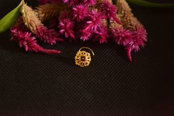 Designer Golden Meenakari Diamond Floral nose ring or Nose Pin 1