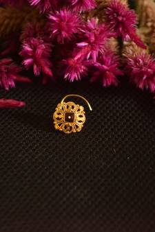 Designer Golden Meenakari Diamond Floral nose ring or Nose Pin