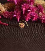 Designer Golden Pink diamond Floral nose ring or Nose Pin