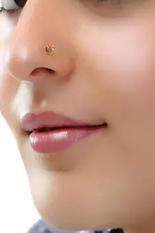 Designer Golden Pink diamond Floral nose ring or Nose Pin