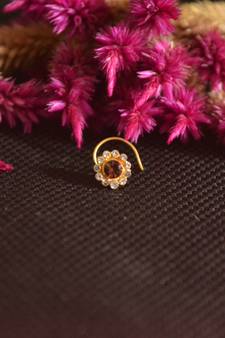 Designer Golden Purple Diamond Floral nose ring or Nose Pin