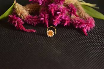 Designer Golden YELLOW Diamond Floral nose ring or Nose Pin 2