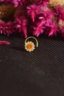 Designer Golden YELLOW Diamond Floral nose ring or Nose Pin