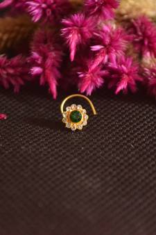 Designer Golden GREEN Diamond Floral nose ring or Nose Pin