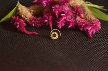 Designer Golden GREEN Diamond Floral nose ring or Nose Pin 2