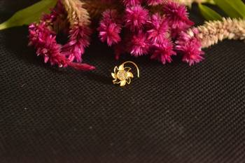Designer Golden Meenakari Diamond Floral nose ring or Nose Pin 2