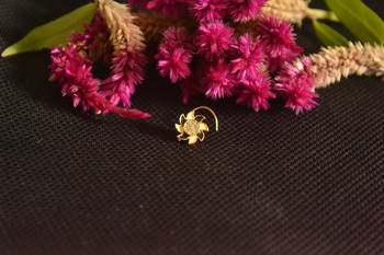 Designer Golden Meenakari Diamond Floral nose ring or Nose Pin 3